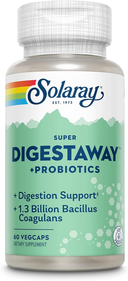 SOLARAY Super Digestaway Plus Probiotics - Digestive Enzymes with Prebiotics and Probiotics, 60 VegCaps