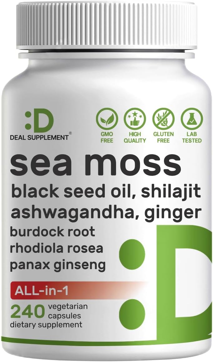 DEAL SUPPLEMENT Irish Sea Moss 240 Veggie Capsules – 14-Superfood Complex with Black Seed Oil, Ashwagandha and Ginger - görsel 1