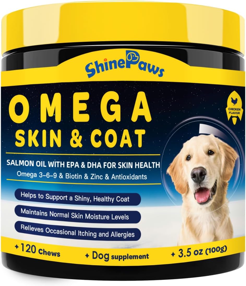 SHINEPAWS Omega-3 Fish Oil for Dogs – Chicken Flavoured Chews with EPA, DHA, Zinc & Biotin (120 Count) - görsel 1