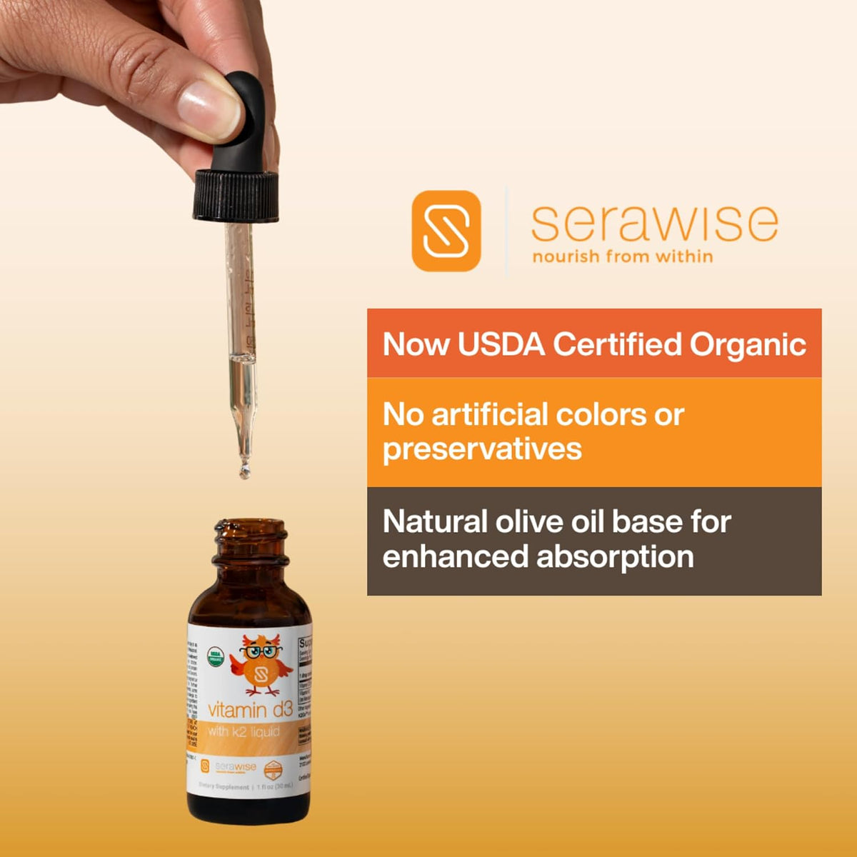 Serawise Organic Liquid Vitamin D3 with K2 by Dr. Ana Maria Temple | Supports Strong Bones and Immune Health | USDA Certified Organic | Olive Oil Base for Enhanced Absorption | 1 Fl Oz - görsel 6
