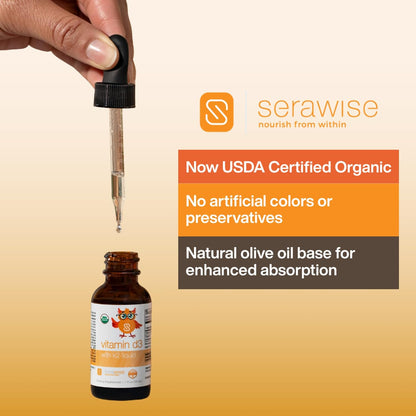Serawise Organic Liquid Vitamin D3 with K2 by Dr. Ana Maria Temple | Supports Strong Bones and Immune Health | USDA Certified Organic | Olive Oil Base for Enhanced Absorption | 1 Fl Oz