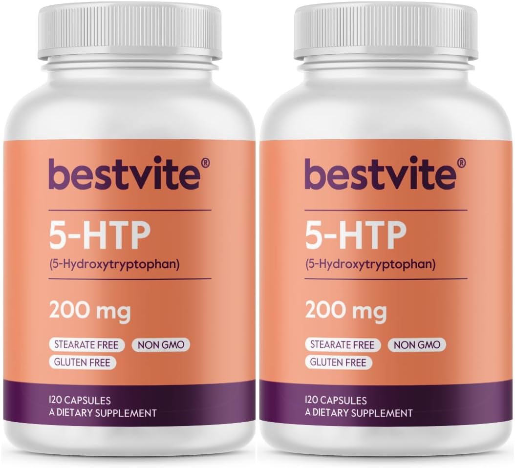 BESTVITE 5-HTP 200mg per Capsule - 240 Capsules - Pure Griffonia Extract, No Stearates, Gluten-Free, Non-GMO - görsel 1