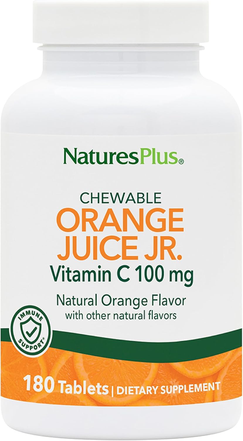 NaturesPlus Orange Juice Jr. Vitamin C Chewable Tablets - 100 mg - 180 Tablets - görsel 1