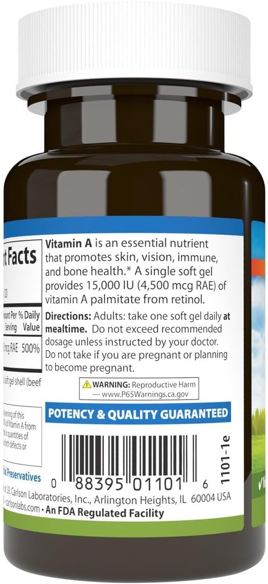 Carlson Labs Vitamin A Palmitate, 15000 IU, 120 Softgels - görsel 3