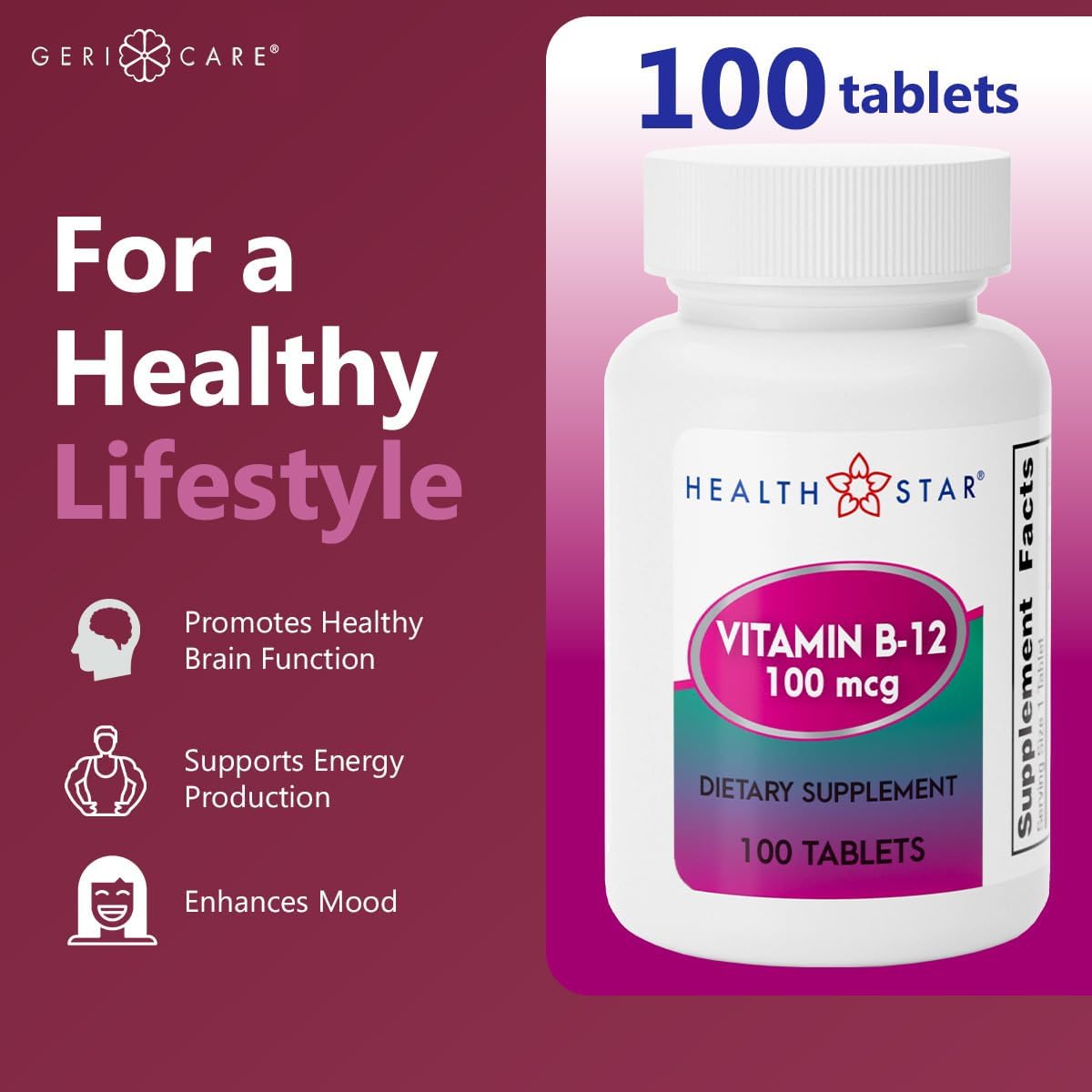 GeriCare Vitamin B12 100mcg Tablets, 100 Count - görsel 2