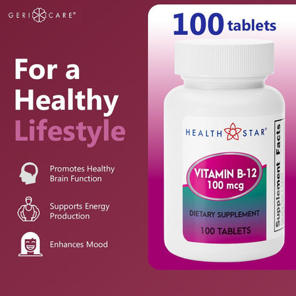 GeriCare Vitamin B12 100mcg Tablets, 100 Count