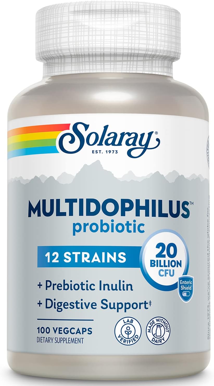 SOLARAY Multidophilus 12 Strain Probiotic 20 Billion CFU - Digestive Health & Gut Support with Prebiotic Inulin, Dairy-Free, 50 Enteric-Coated Veg Capsules - görsel 7