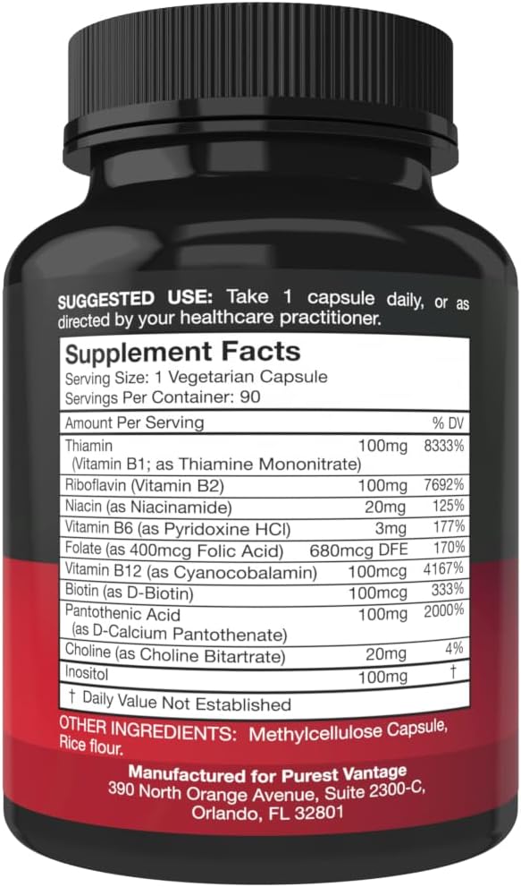 Vitamin B Complex – High Potency B Vitamins with B12, Folate, Inositol & Choline | 90 Vegan Capsules - görsel 2