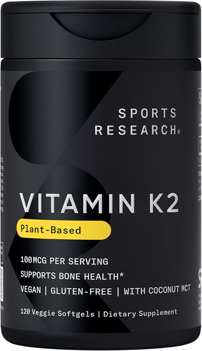 Sports Research Vitamin K2 as MK-7 100mcg with Coconut MCT Oil – 60 Veggie Softgels