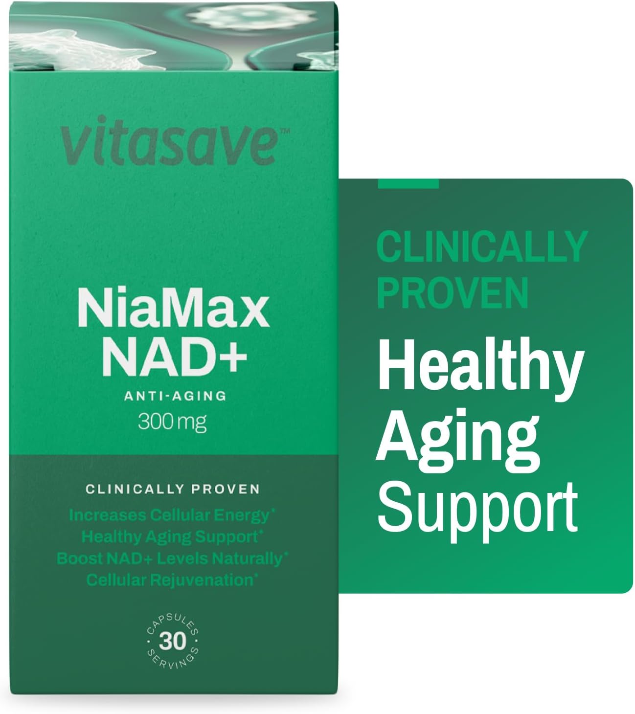 Vitasave NiaMax NAD+ Supplement – 300mg Niacinamide Riboside – High-Potency NAD+ Precursor – Vegan, Non-GMO, Gluten-free (30 Capsules) - görsel 2