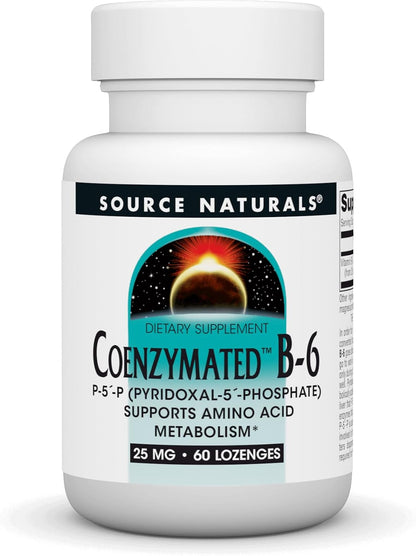 Source Naturals Coenzymated B-6 – 25 mg Pyridoxal-5-Phosphate (P5P) Lozenges, 60 Lozenges