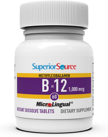 Superior Source No Shot Methylcobalamin B-12 1,000 mcg – Vitamin B-12 to Support Energy Metabolism, Nervous System Function & Overall Health – Sublingual Tablets for Fast Absorption – 60 Dissolving Tablets