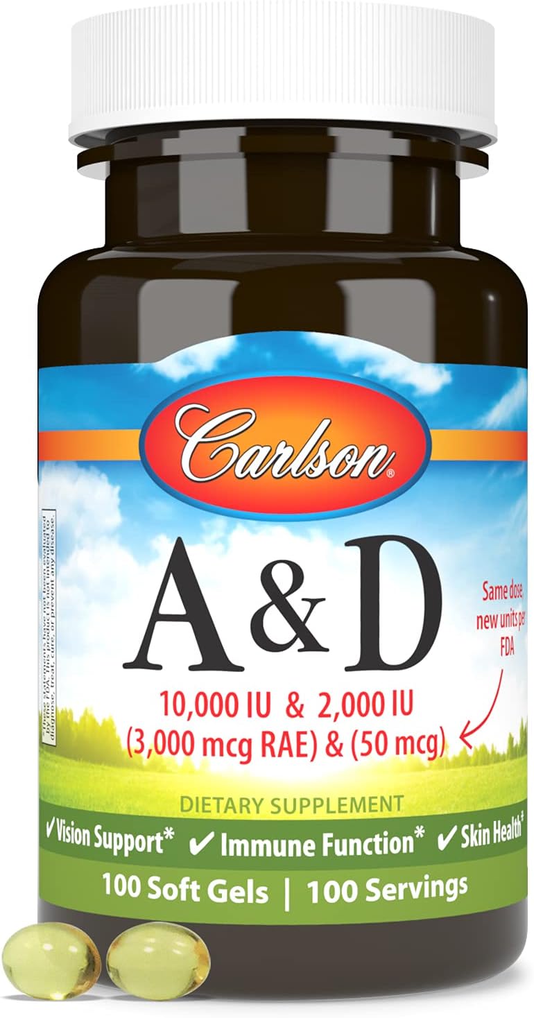 Carlson A & D, 10000 IU (3000 mcg RAE) Vitamin A & 5000 IU (125 mcg) Vitamin D3, Vision and Bone Support, 100 Softgels - görsel 5