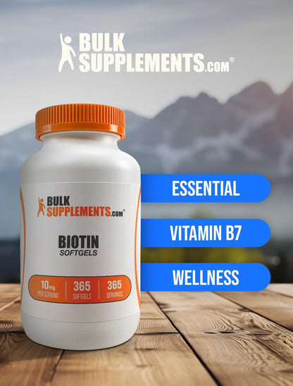 BulkSupplements Biotin 10000mcg Softgels - Vitamin B7 Supplement for Hair, Skin and Nails - Gluten-free, 365 Softgels