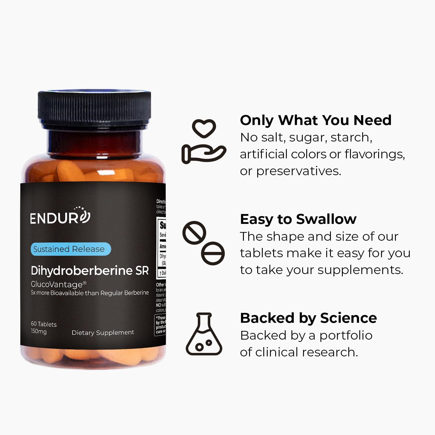 ENDUR Dihydroberberine SR (Sustained Release) Berberine 150 mg, 60 Tablets - görsel 5