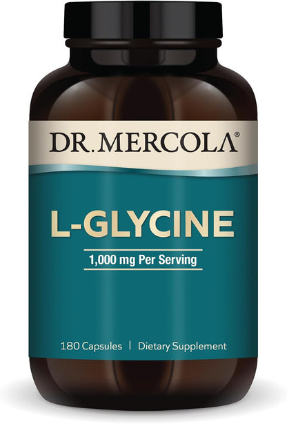 Dr. Mercola L-Glycine - Supports Glutathione & Collagen - Non-GM, Gluten-Free - 180 Capsules