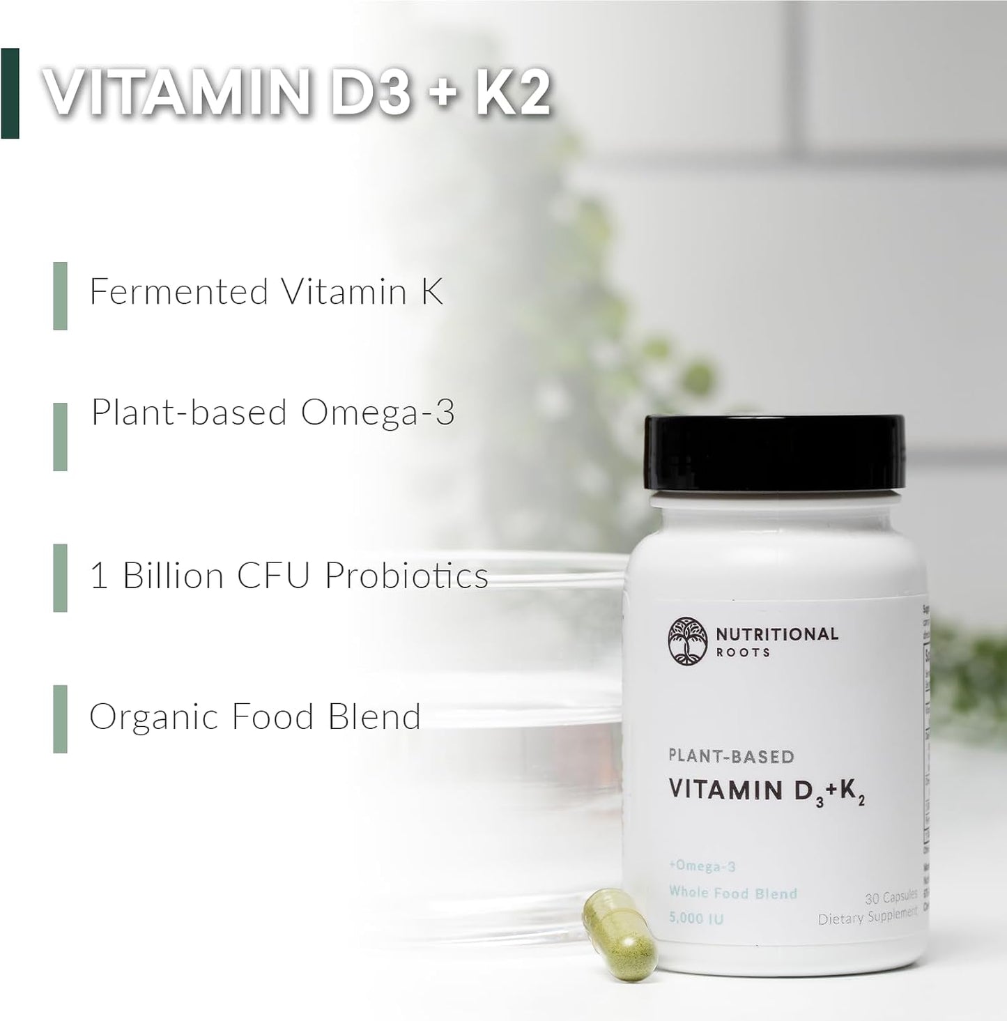 Nutritional Roots Vitamin D3 K2 MK7 5000 IU Immune and Bone Support – 60 Capsules - görsel 2
