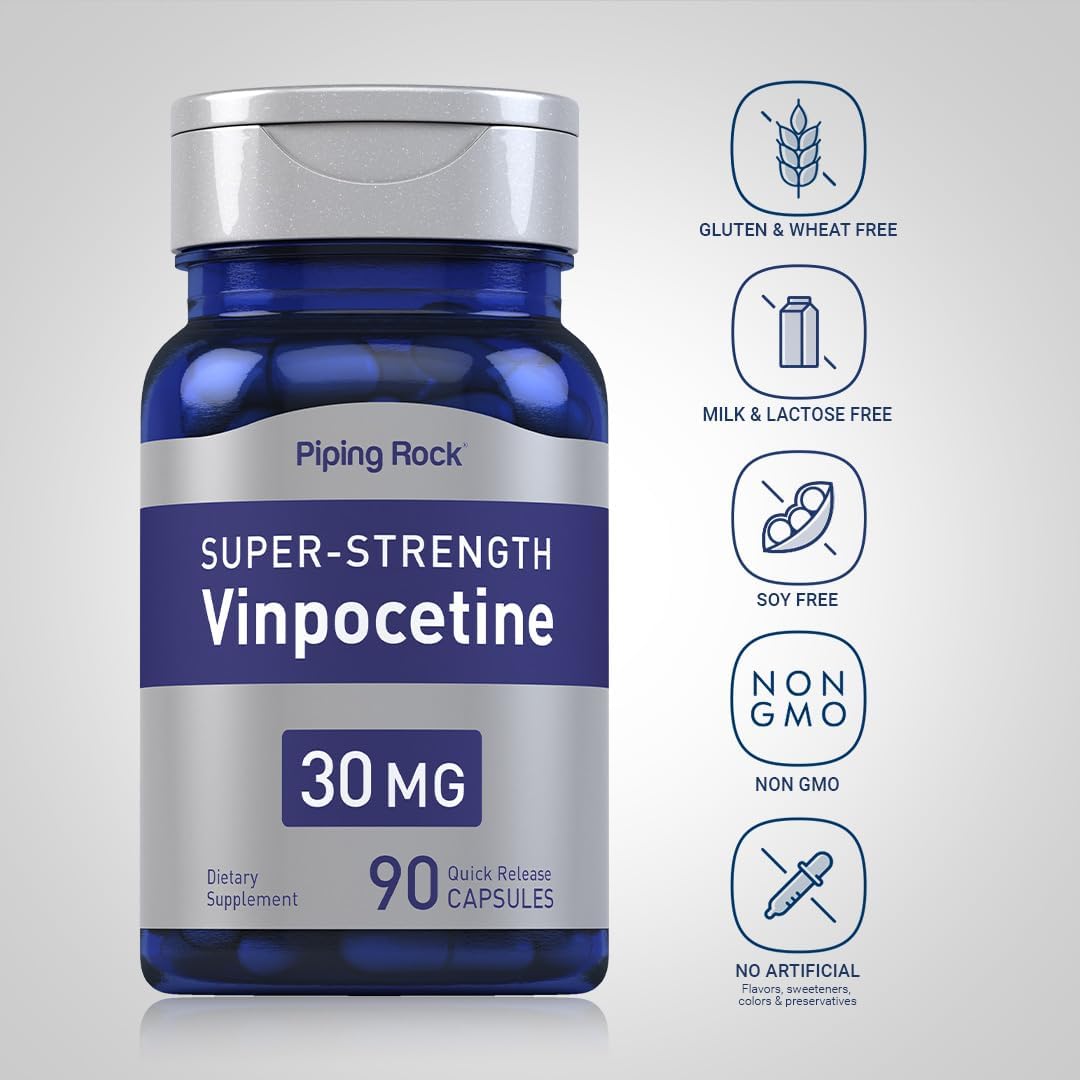 Piping Rock Vinpocetine 30mg | 90 Capsules | Super-Strength Supplement | Non-GMO, Gluten-free - görsel 3