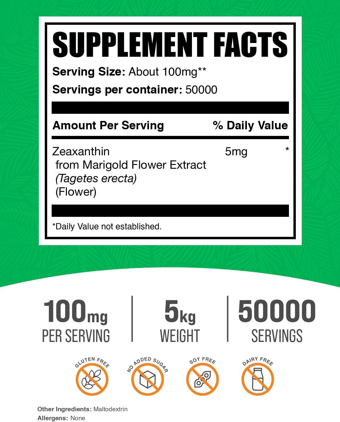 BulkSupplements Zeaxanthin Powder - 5mg per Serving, 5kg Pack of 5 - görsel 2