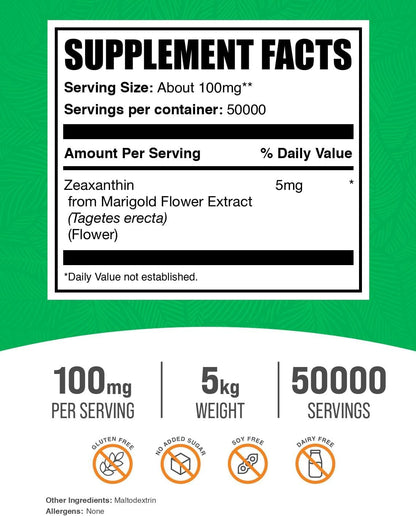 BulkSupplements Zeaxanthin Powder - 5mg per Serving, 5kg Pack of 5