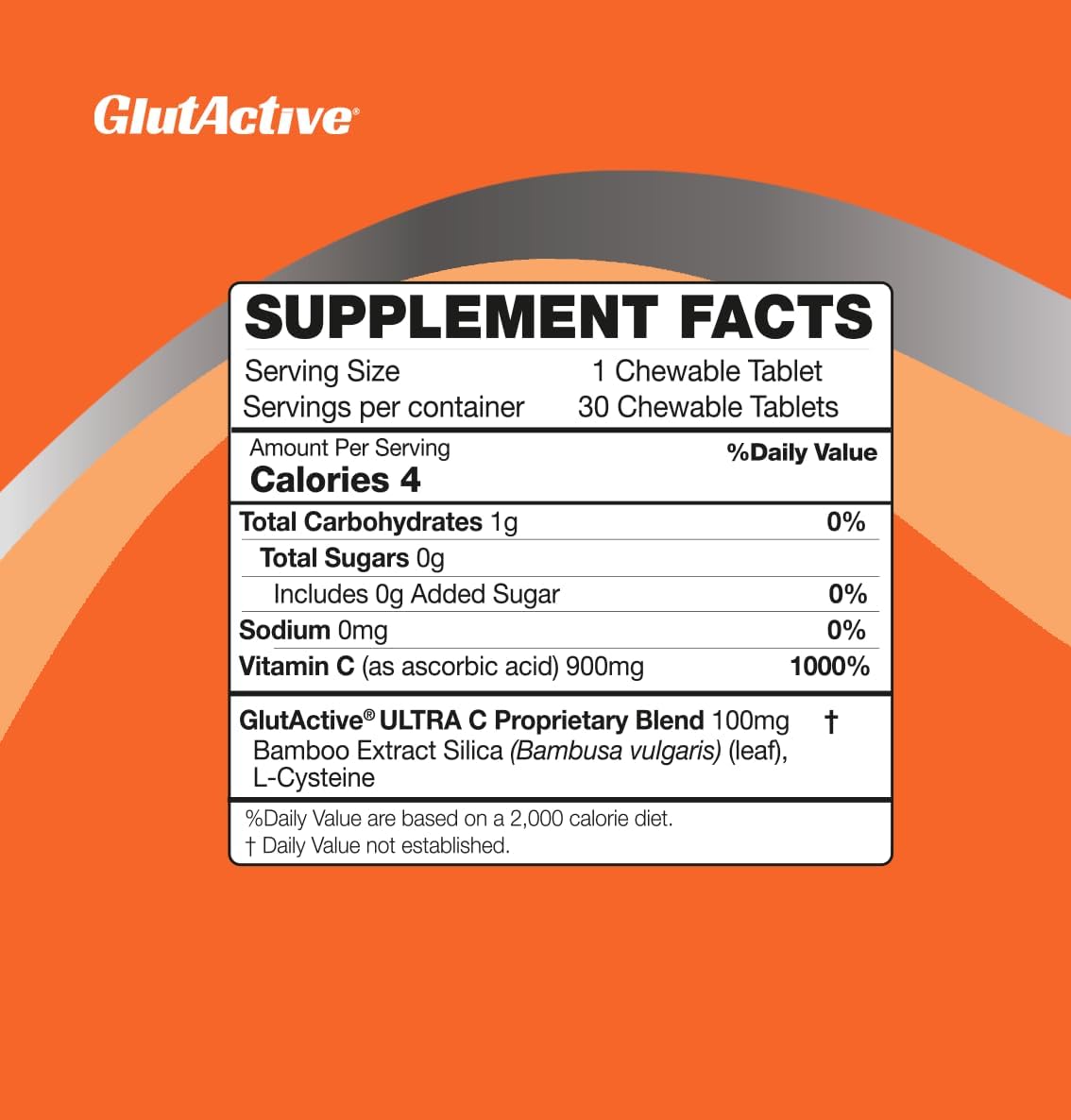GlutActive Ultra Vitamin C 1,000mg Chewable Tablets with Cysteine & Bamboo Silica - Immune Function and Antioxidant Support - 60 Chewable Tablets - görsel 2