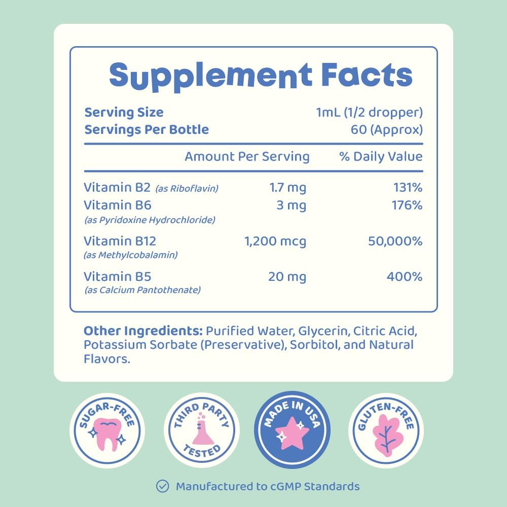 JoySpring Burst B12 Drops - Vitamin B Complex for Kids with Methyl B12, Sugar-Free Liquid, Ages 3-16, 60ml (60 Servings) - görsel 7
