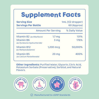 JoySpring Burst B12 Drops - Vitamin B Complex for Kids with Methyl B12, Sugar-Free Liquid, Ages 3-16, 60ml (60 Servings)