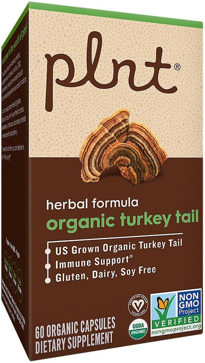 plnt Organic Turkey Tail - Mushroom Herbal Formula for Immune Support (60 Organic Capsules)