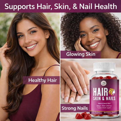 Grab The Gold Hair, Skin & Nails Gummies for Women – with Biotin, Collagen & 10 Essential Nutrients