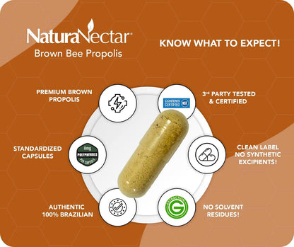 NaturaNectar Brown Bee Propolis – NSF Certified – 60 Capsules