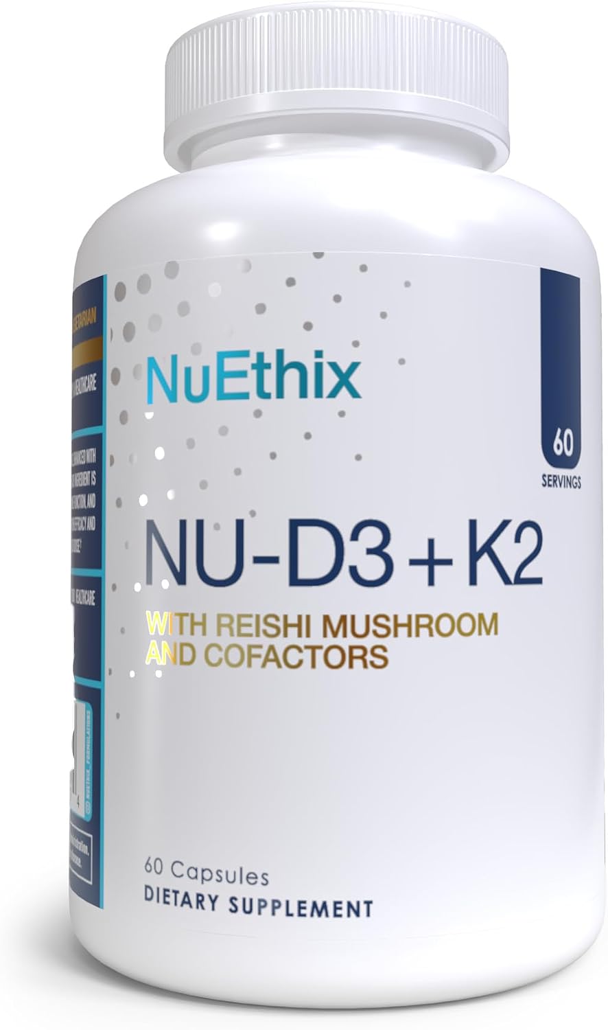 NuEthix Formulations NU-D3 + K2 - Vitamin D3 and K2 5000 IU Food Supplement with Reishi Mushroom, Magnesium & Zinc - 60 Capsules - görsel 1