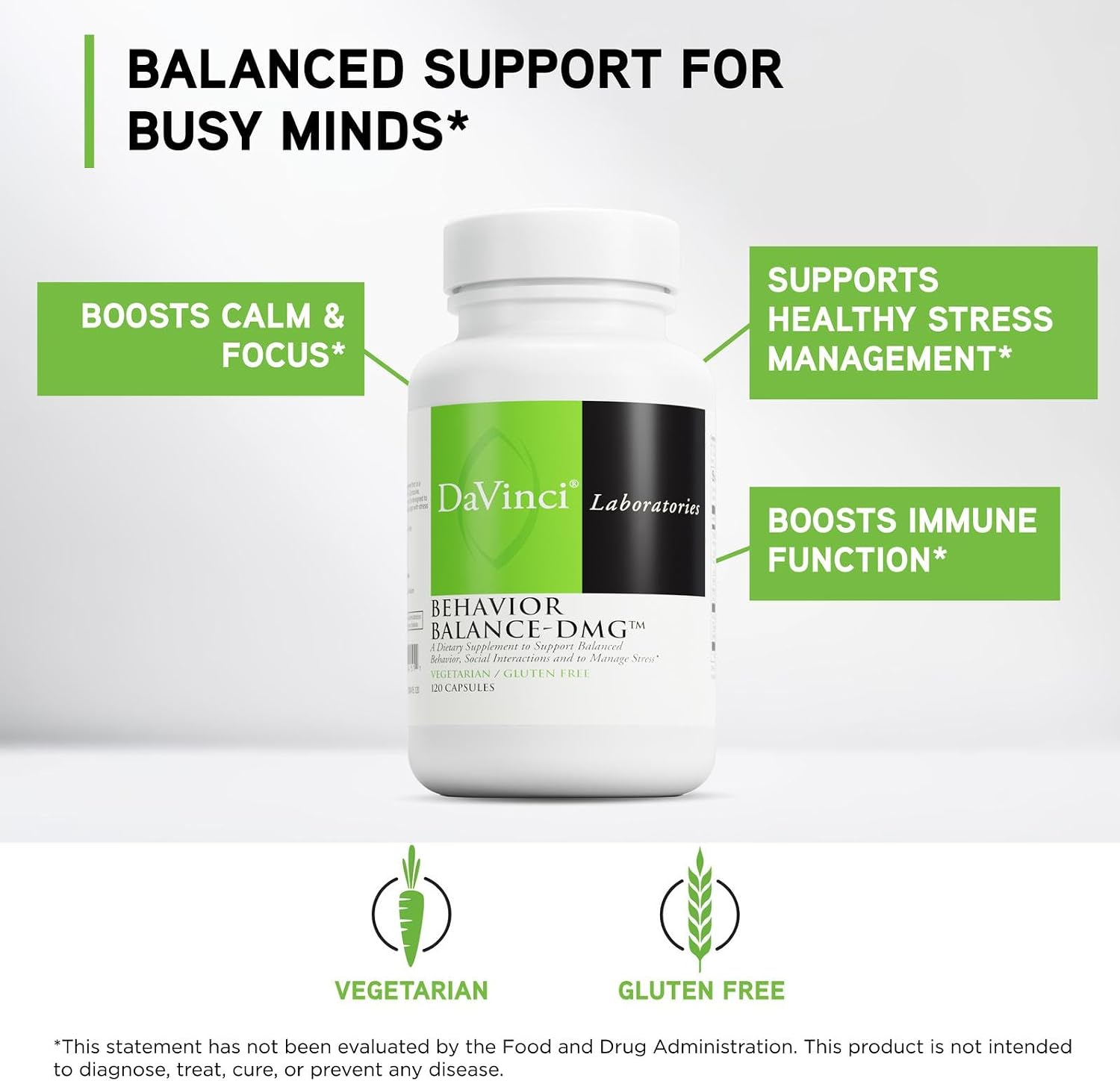 DAVINCI Labs Behaviour Balance-DMG - Food Supplement with Vitamin E, B6, Zinc, Magnesium - Gluten-Free - 120 Vegetarian Capsules - görsel 3