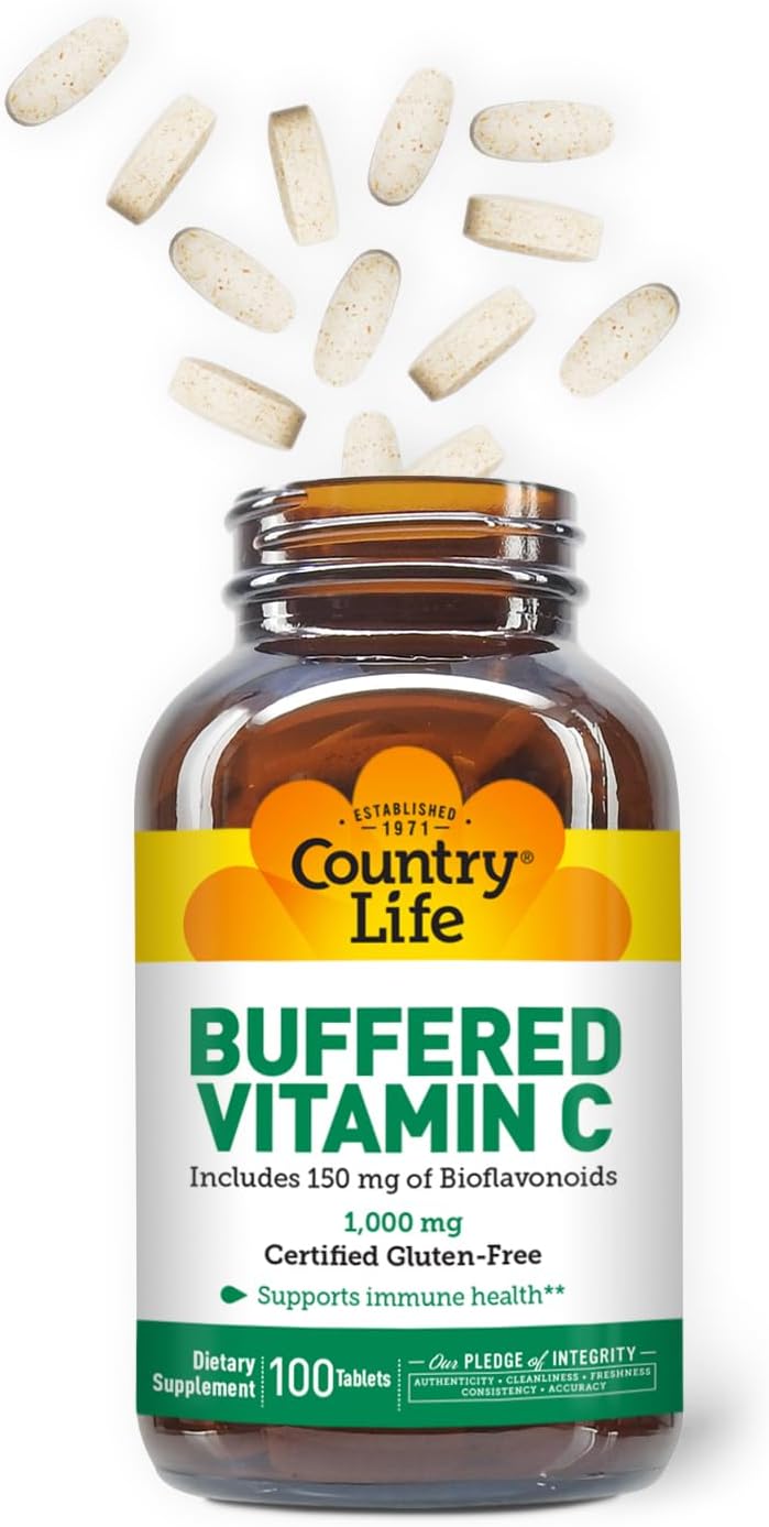 Country Life Buffered Vitamin C 1000mg with Bioflavonoids, Calcium, Magnesium, Potassium - Vegan, Gluten-Free - 100 Tablets - görsel 6