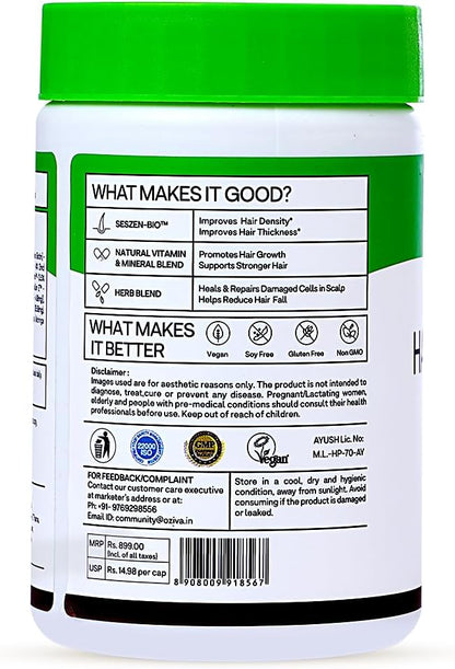 OZiva Plant-Based Vitamin E + Aloe Vera + Argan Oil for Glowing Skin and Stronger Hair, 30 Vegan Capsules