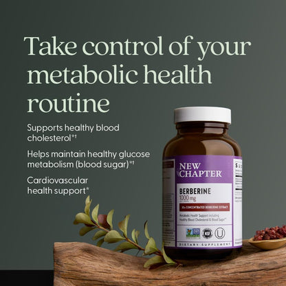 New Chapter Berberine Supplement - Super-Potent Berberine 1000 mg, 30x Concentrated Indian Barberry Extract to Support Metabolic Health + Heart Health + Glucose Support, Vegan, Gluten-free, 60 Count