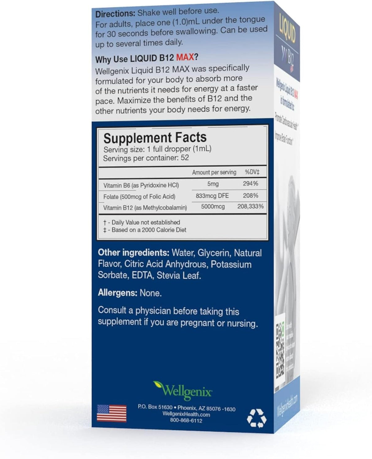 Wellgenix B12 Max Liquid - Sublingual Vitamin B12, B6 & Folic Acid Supplement (2 Pack) - görsel 9