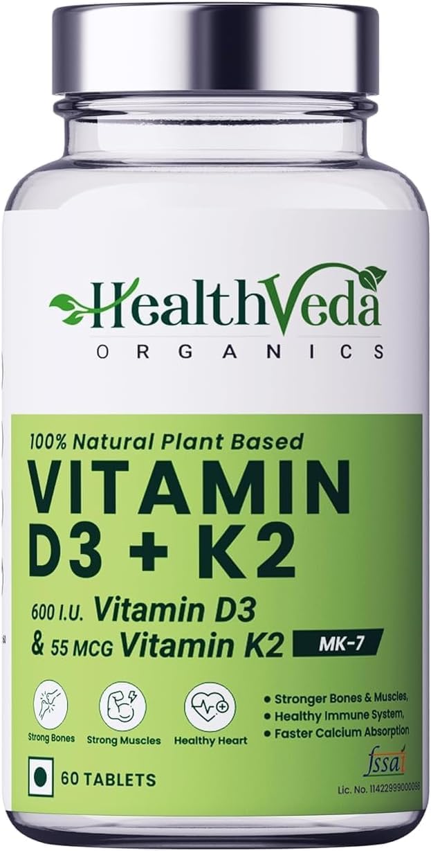 Vitamin D3 (600 IU) + Vitamin K2 (MK-7, 55 mcg) - Bone and Immune Support - 60 Veg Tablets - görsel 1