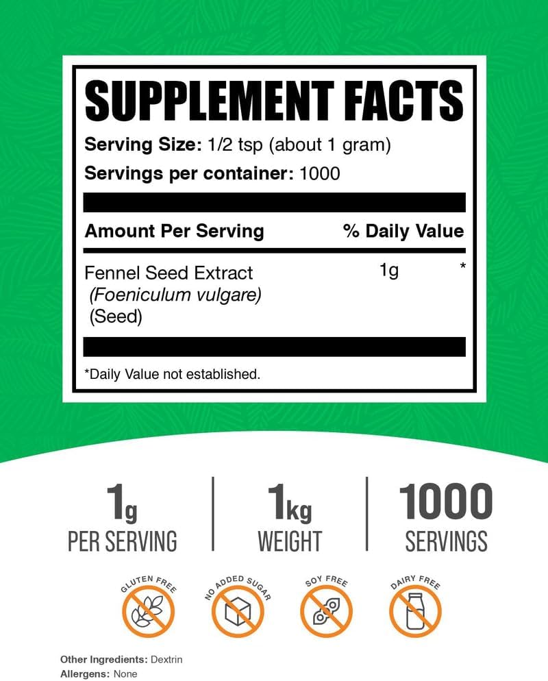 BulkSupplements.com Fennel Seed Extract Powder – 1 kg - görsel 2