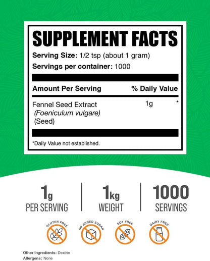 BulkSupplements.com Fennel Seed Extract Powder – 1 kg