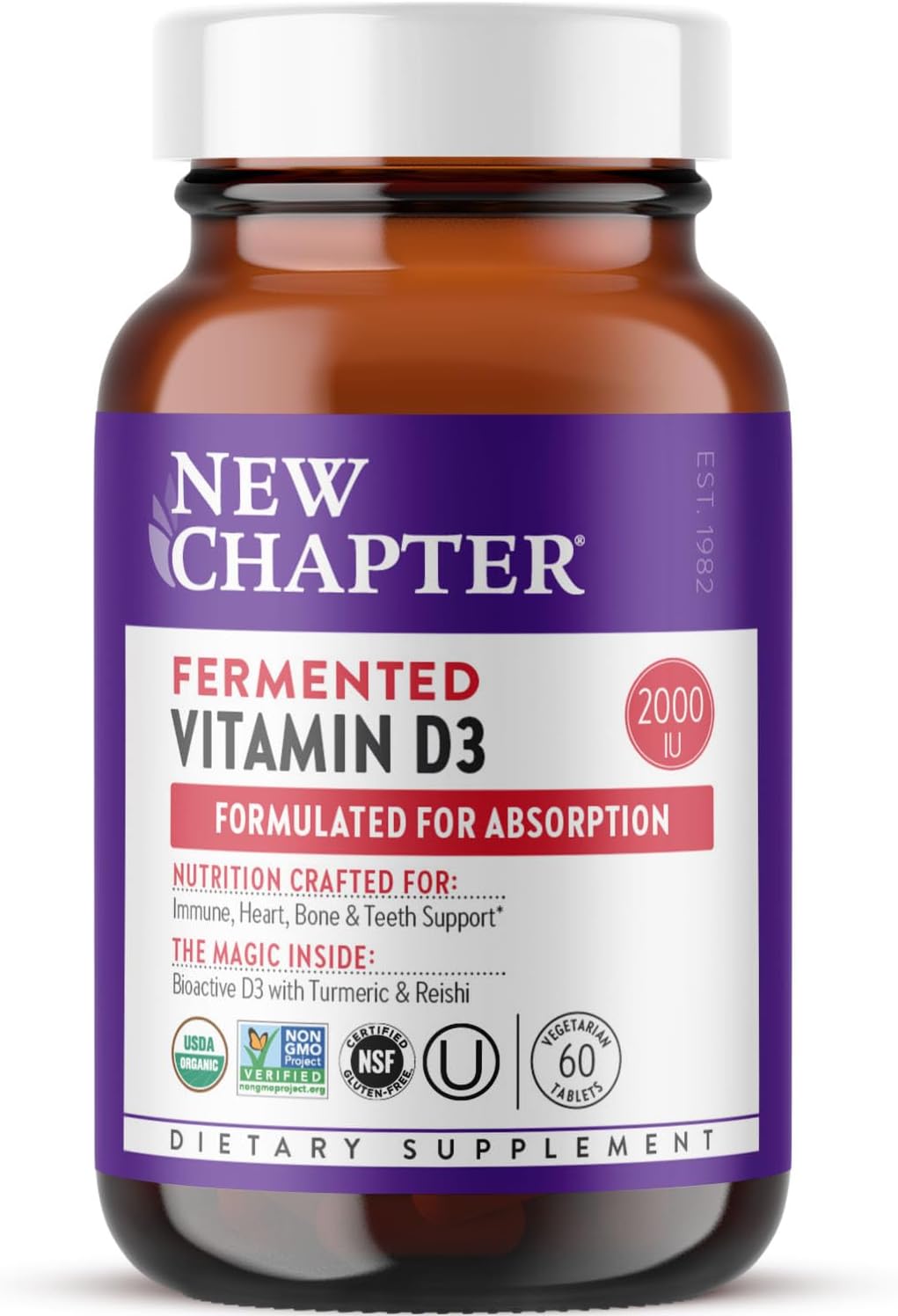 New Chapter Fermented Vitamin D3 2,000 IU – Organic, One Daily with Turmeric & Reishi Mushroom - görsel 1