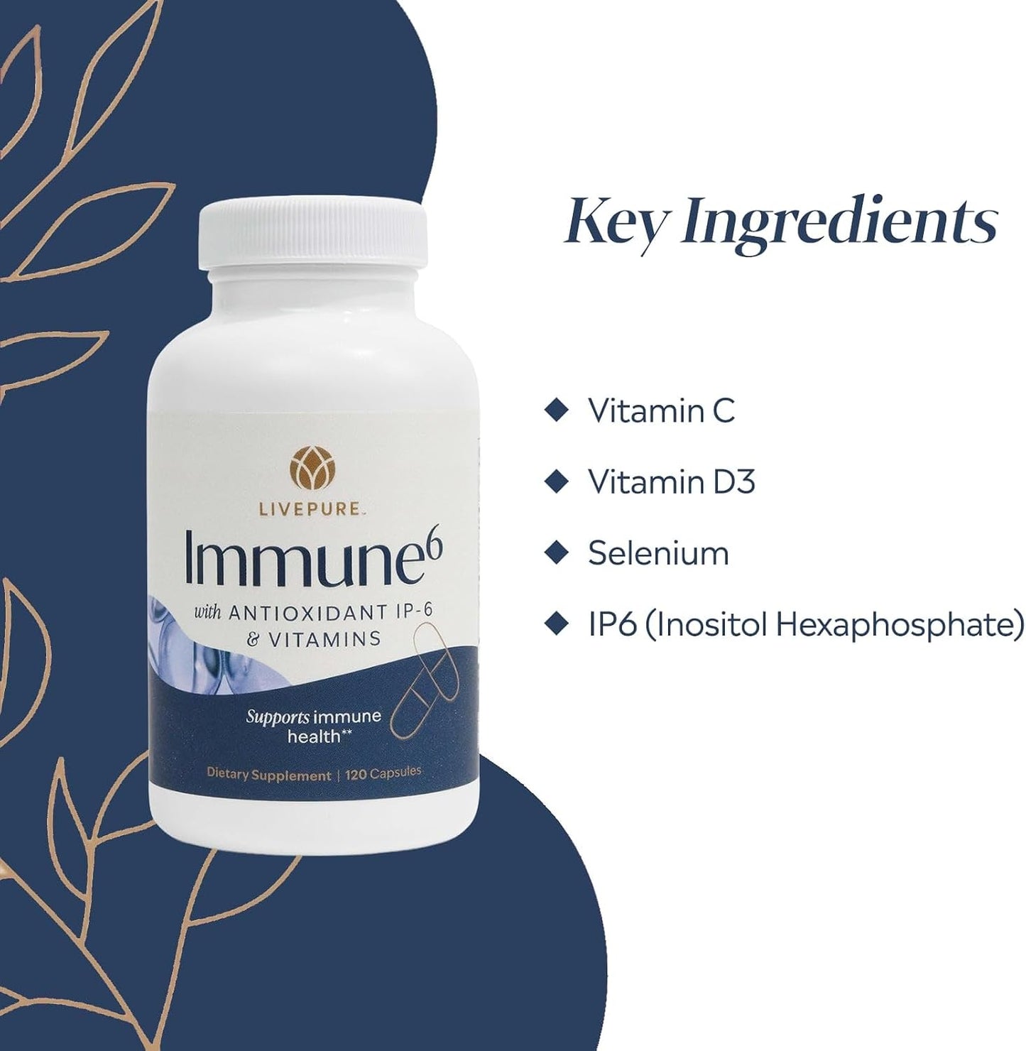 PURE Immune6 - Immune Support Supplement with IP6, Selenium, Vitamin C and D3 - 120 Vegetarian Capsules - görsel 4