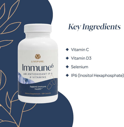 PURE Immune6 - Immune Support Supplement with IP6, Selenium, Vitamin C and D3 - 120 Vegetarian Capsules