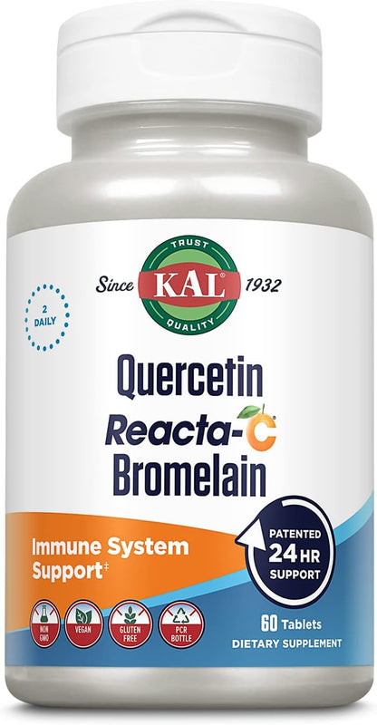 KAL Quercetin with Bromelain - Bromelain Quercetin Supplement for Men & Women, Complex with Vitamin C, Nettle, & Chamomile, Immune Health Support, Vegan, Non-GMO, Gluten-Free - 60 Tablets