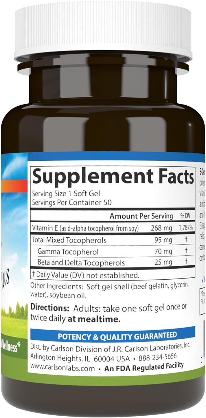 Carlson Labs E-Gems Plus Natural Vitamin E, 400 IU, 50 Softgels - görsel 2