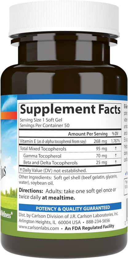 Carlson Labs E-Gems Plus Natural Vitamin E, 400 IU, 50 Softgels