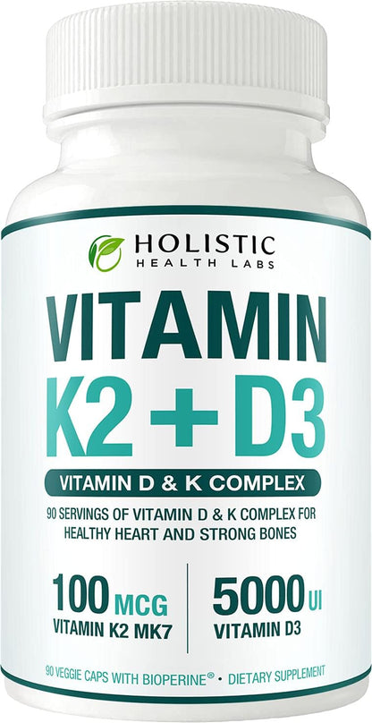 Holistic Health Labs Max Absorption Vitamin K2 + D3 (5000 IU) – 90 Veggie Capsules