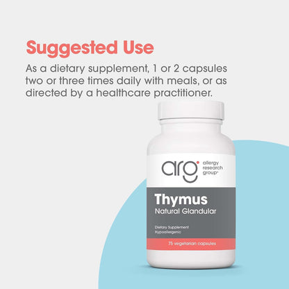 ARG Thymus by Allergy Research Group – Freeze-Dried Bovine Thymus Extract, 75 Vegetarian Capsules