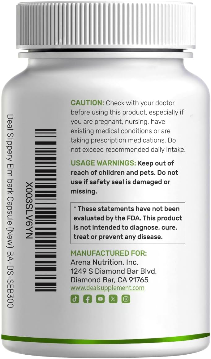 DEAL SUPPLEMENT Slippery Elm Capsules – 300 Capsules, Organic Inner Bark Powder Extract - görsel 7