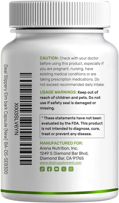 DEAL SUPPLEMENT Slippery Elm Capsules – 300 Capsules, Organic Inner Bark Powder Extract