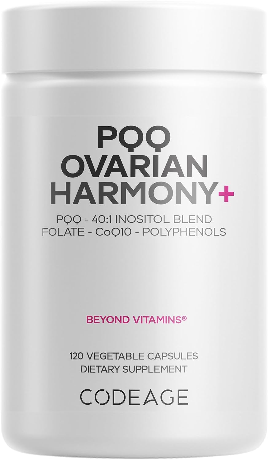 Codeage PQQ Ovarian Harmony+ Food Supplement - PQQ (Pyrroloquinoline Quinone), Myo-Inositol & D-Chiro-Inositol 40:1 Blend, Folate 5-MTHF, CoQ10, Wild Blueberry - Liposomal Delivery - Non-GMO - 120 Capsules - görsel 1